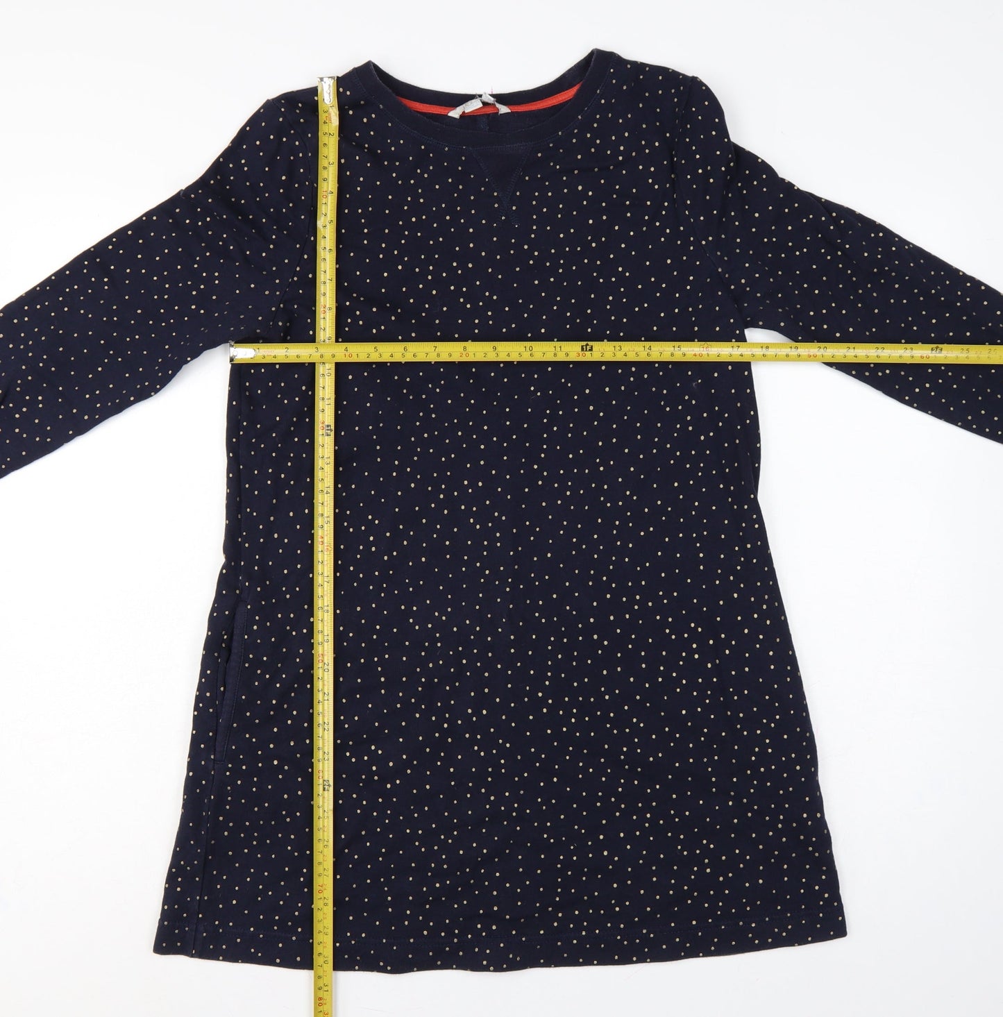 Boden Women’s Blue Gold Polka Dot Cotton Jumper Dress UK 12