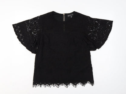 Mela London Women Black UK 10 Lace Flutter Sleeve Zip Blouse