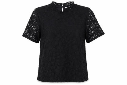 H&M Women Black UK 12 Lace High Neck Flutter Sleeve Blouse