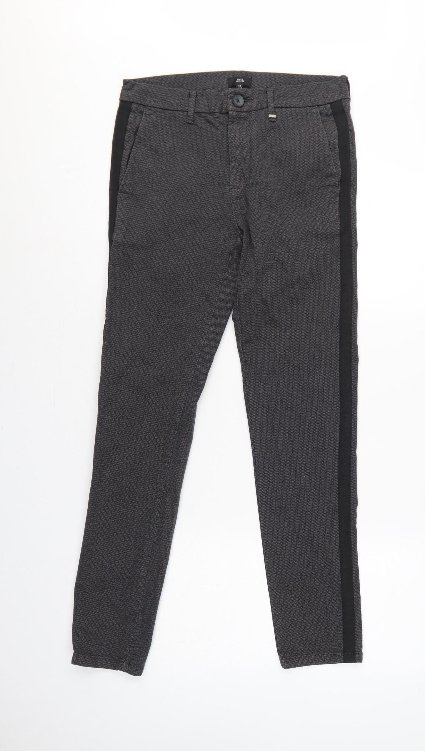 River Island Men’s Grey 28/32 Slim Tapered Side Stripe Trousers