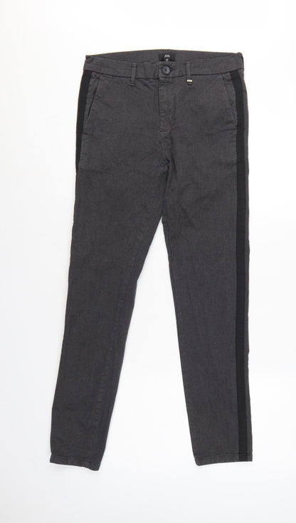 River Island Men’s Grey 28/32 Slim Tapered Side Stripe Trousers