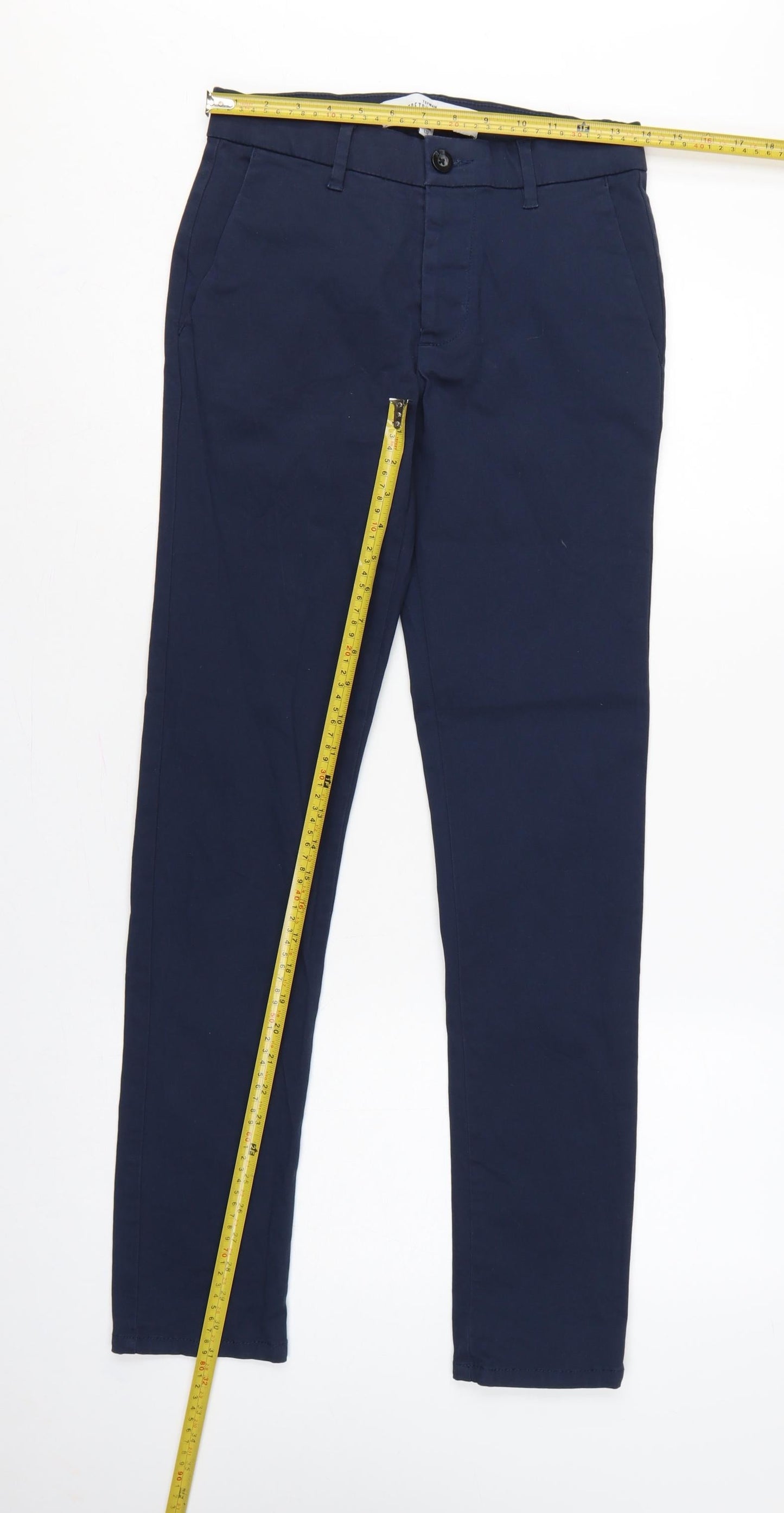 Topman Men's Navy W28 L32 Stretch Skinny Chino Trousers Cotton