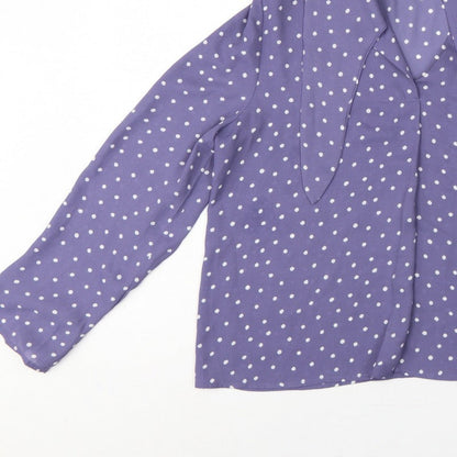 Mango Women Purple Polka Dot Wrap Tie Neck Long Sleeve Blouse M
