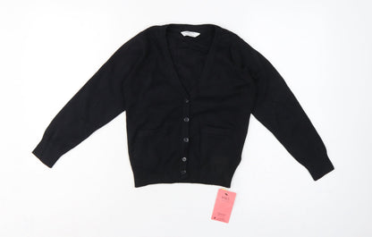 Marks & Spencer Girls Black 6-7 Years V-Neck Knit School Cardigan NWT