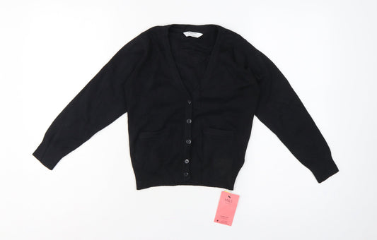 Marks & Spencer Girls Black 6-7 Years V-Neck Knit School Cardigan NWT
