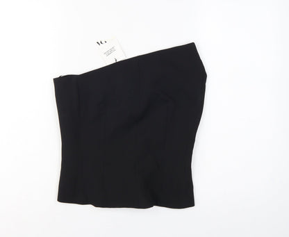 Zara Women Black M One Shoulder Wool Blend Lined Asymmetric Top