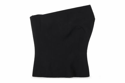 Zara Women Black M One Shoulder Wool Blend Lined Asymmetric Top