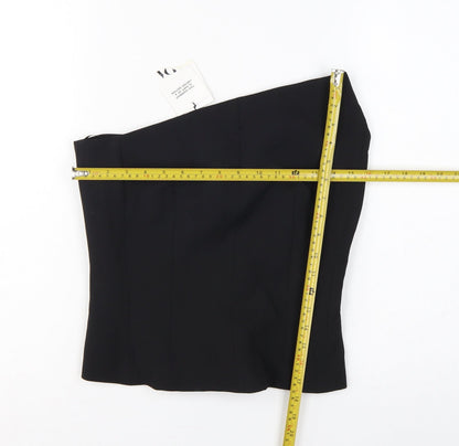 Zara Women Black M One Shoulder Wool Blend Lined Asymmetric Top