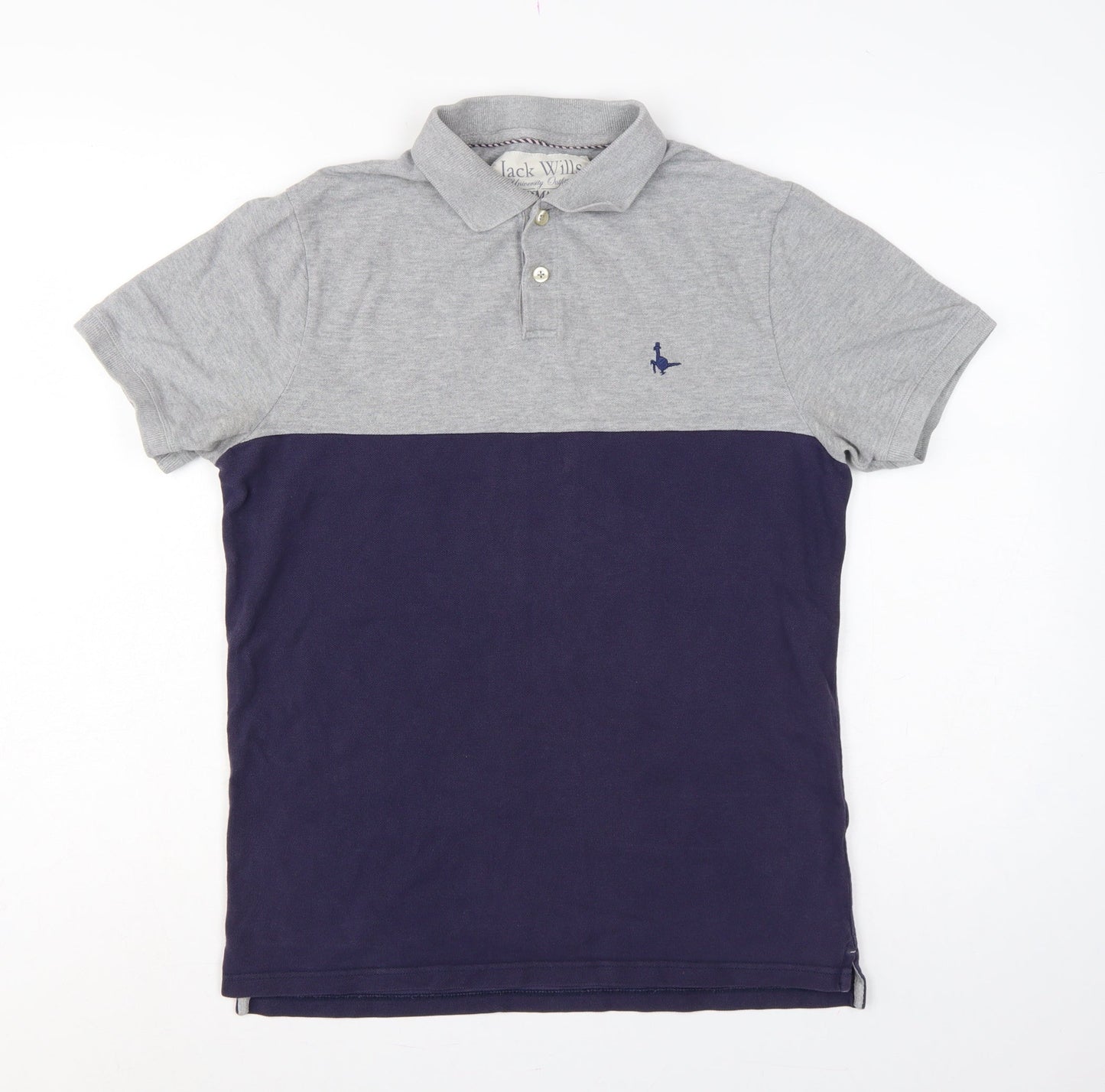Jack Wills Men’s Grey Navy Colourblock Polo Shirt M Short Sleeve