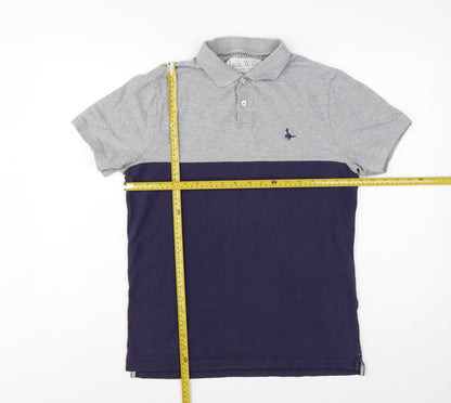 Jack Wills Men’s Grey Navy Colourblock Polo Shirt M Short Sleeve