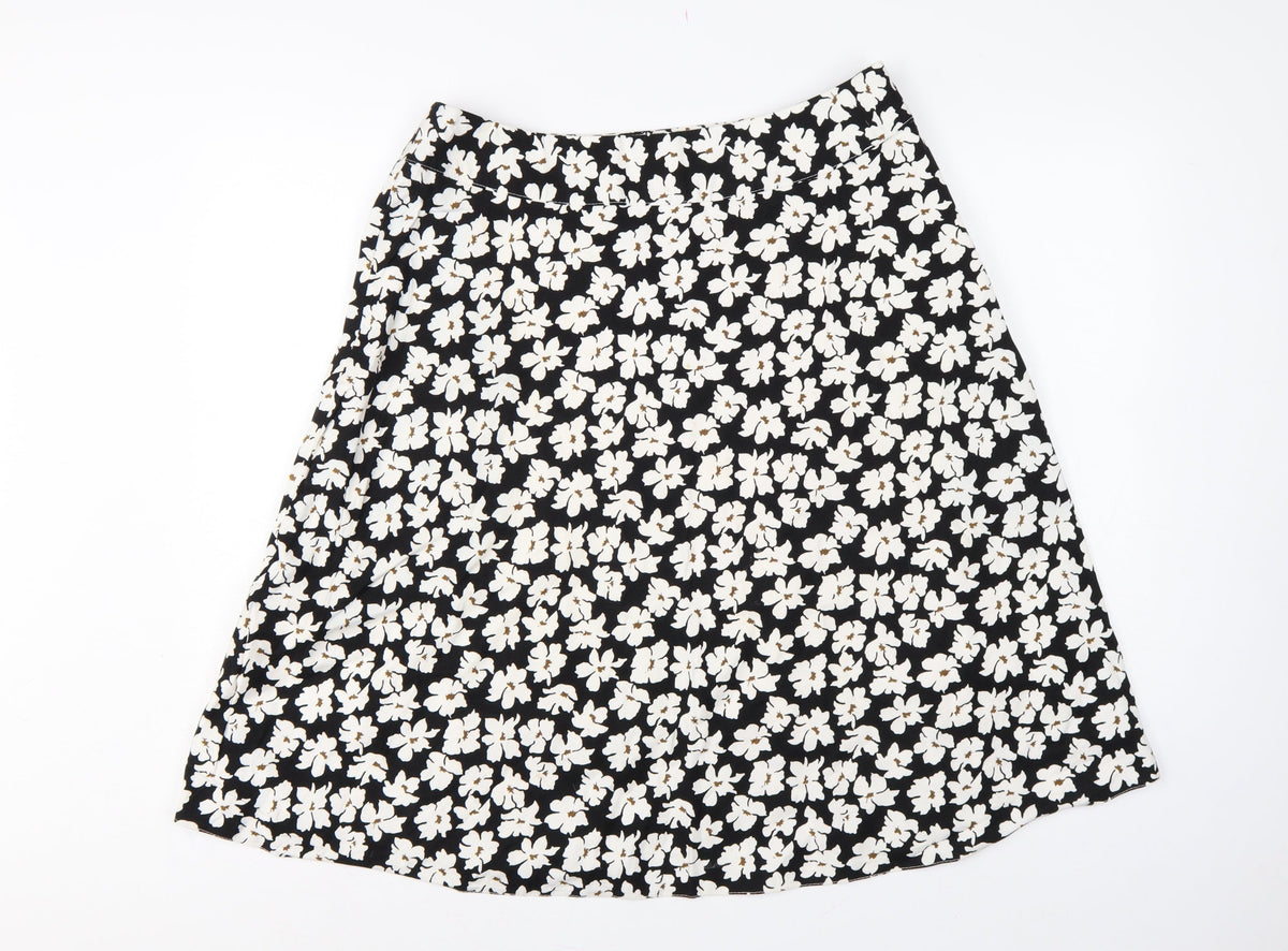 Cotswold Collections Women Black Floral A-Line Knee Length Skirt UK 16