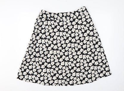 Cotswold Collections Women Black Floral A-Line Knee Length Skirt UK 16