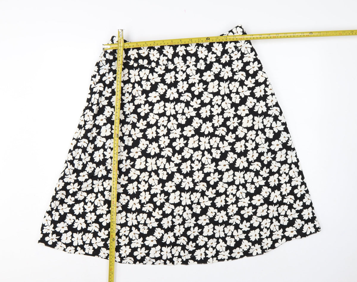 Cotswold Collections Women Black Floral A-Line Knee Length Skirt UK 16