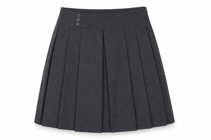 M&S Girls Grey School Pleated Skirt 15-16 Years Button Front NWT