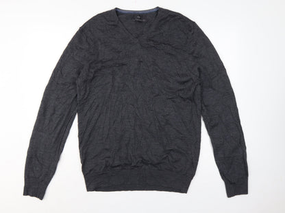 Marks and Spencer Men's Grey L Merino Wool V-Neck Pullover Jumper