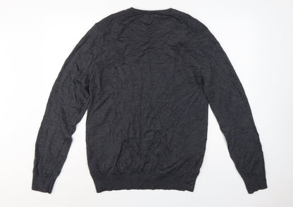 Marks and Spencer Men's Grey L Merino Wool V-Neck Pullover Jumper