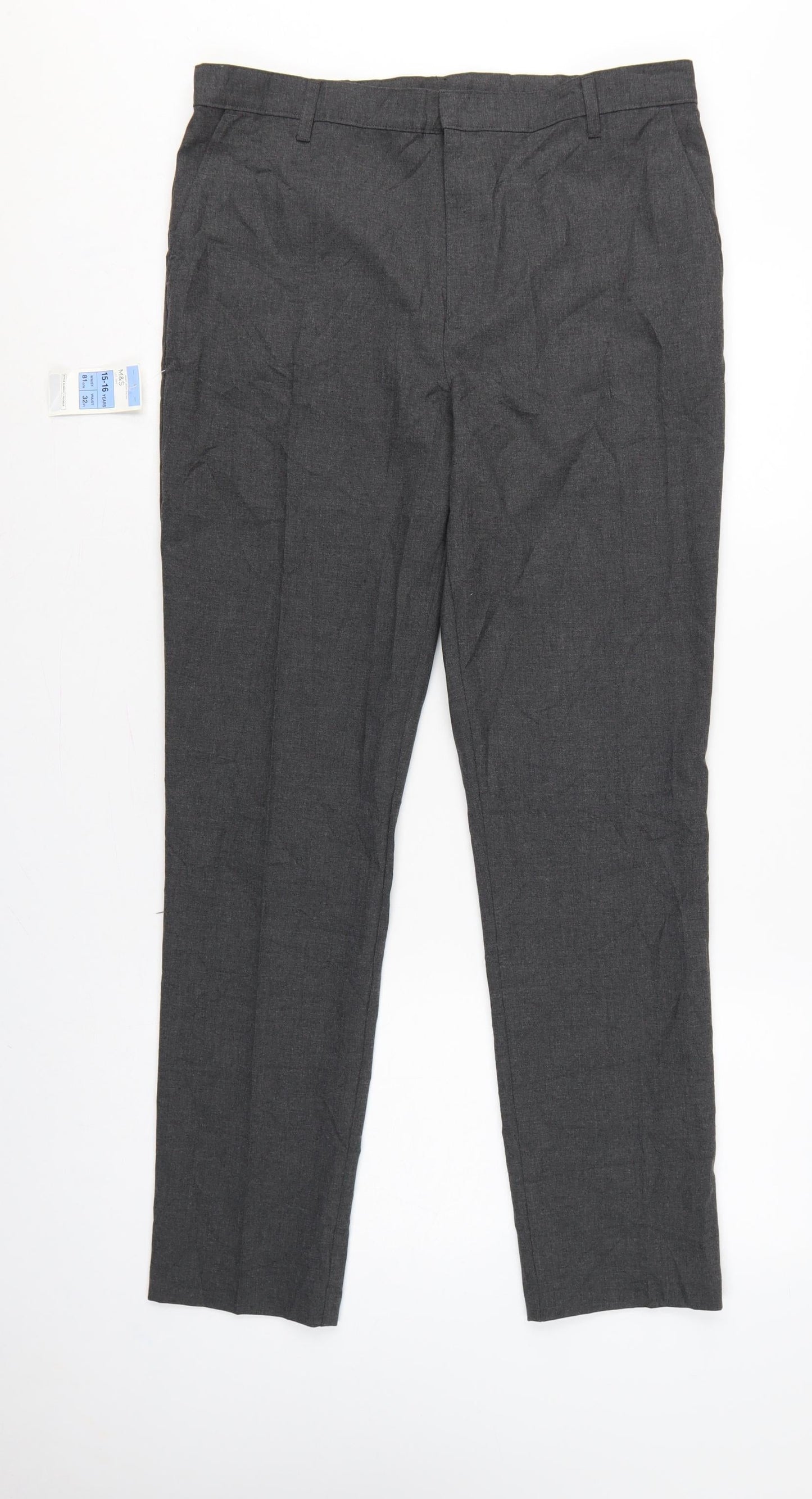 Marks & Spencer Boys Grey School Uniform Trousers 15-16 Years 32in Waist