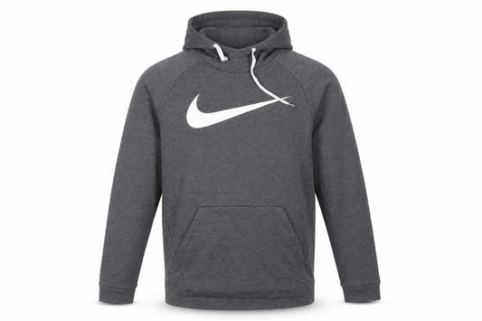 Front view of Nike Men's Grey M Dri-FIT Swoosh Pullover Hoodie Graphic Print