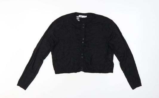 Zara Women’s Black Size 8 Cable Knit Button Cardigan Long Sleeve