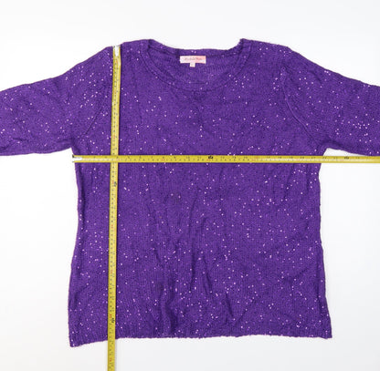 Michelle Hope Women’s Purple Sequin Knit Pullover Jumper UK 18/20