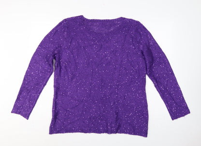 Michelle Hope Women’s Purple Sequin Knit Pullover Jumper UK 18/20