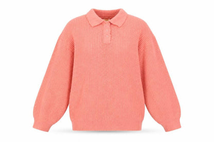 Front view of Clockhouse Teens Pink UK 10 Collared Henley Chunky Knit Jumper Vintage