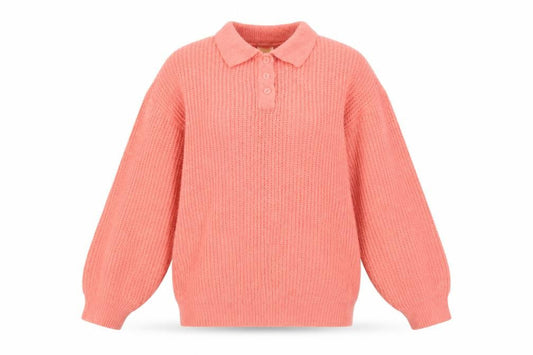 Front view of Clockhouse Teens Pink UK 10 Collared Henley Chunky Knit Jumper Vintage