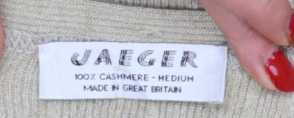 Jaeger Women Beige M 100% Cashmere Ribbed Long Sleeve Pullover Jumper
