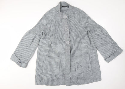 Bm Women Grey XL Rib Knit Button Cardigan with Pockets