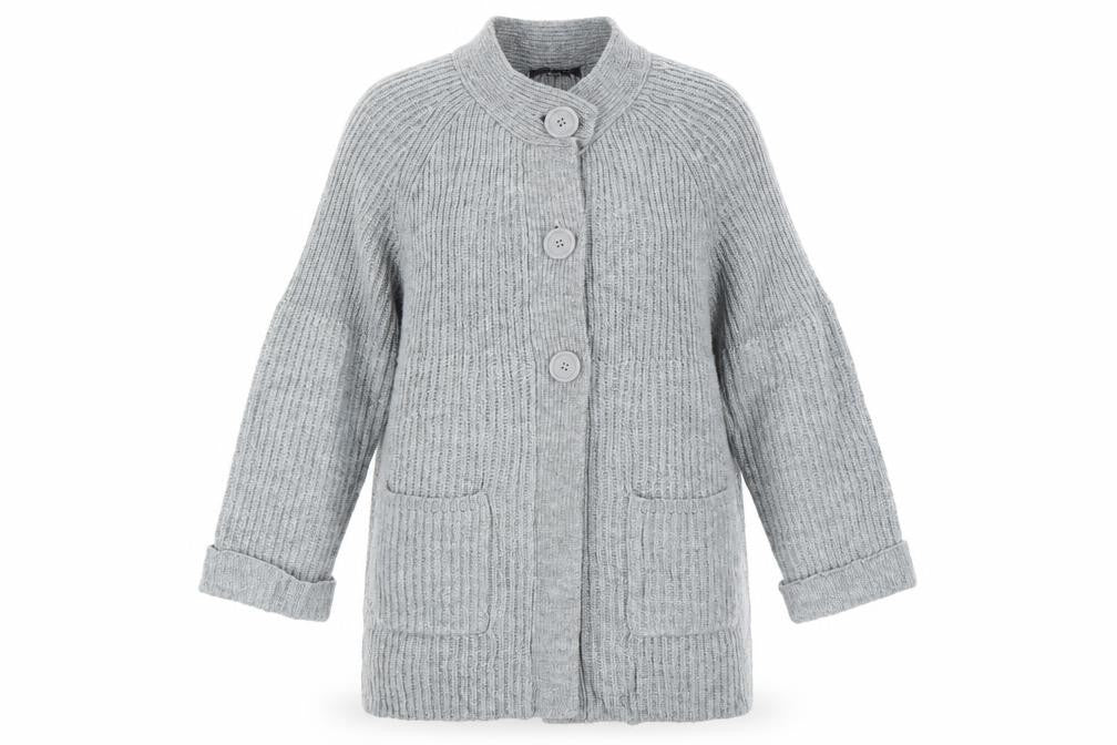 Bm Women Grey XL Rib Knit Button Cardigan with Pockets