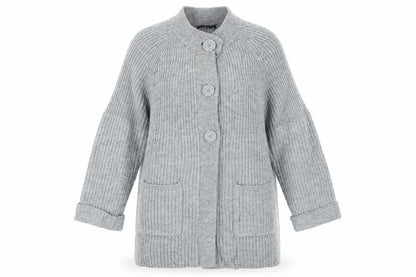 Bm Women Grey XL Rib Knit Button Cardigan with Pockets
