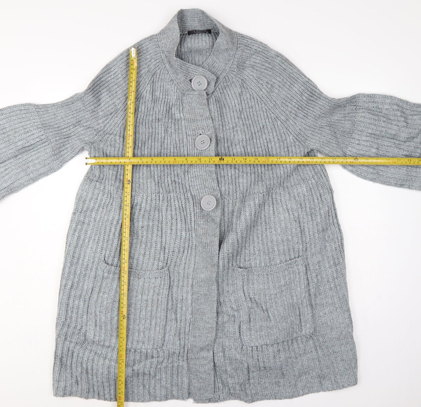 Bm Women Grey XL Rib Knit Button Cardigan with Pockets
