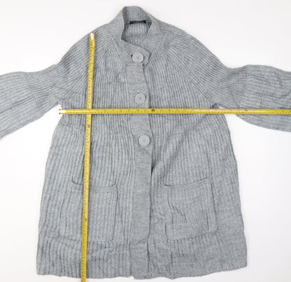 Bm Women Grey XL Rib Knit Button Cardigan with Pockets