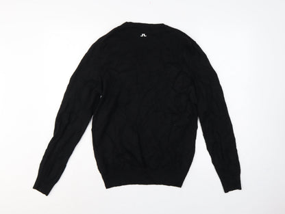 J.Lindeberg Men’s Black Merino Wool V-Neck Golf Jumper Large
