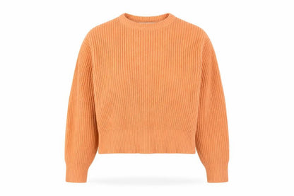 Zara Women Orange L Ribbed Chunky Knit Crew Neck Pullover Jumper