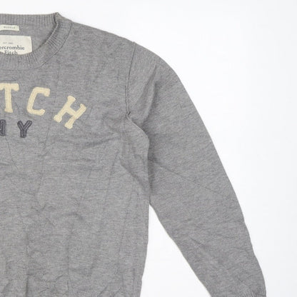 Abercrombie & Fitch Men Grey M Muscle Fit NY Logo Knit Jumper