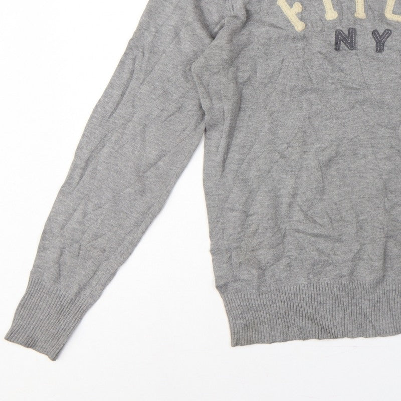 Abercrombie & Fitch Men Grey M Muscle Fit NY Logo Knit Jumper