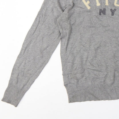 Abercrombie & Fitch Men Grey M Muscle Fit NY Logo Knit Jumper