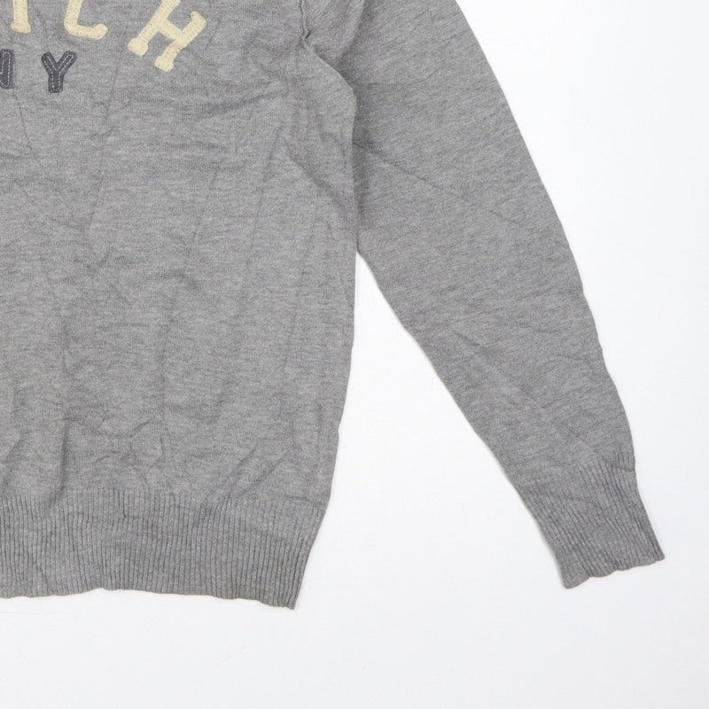 Abercrombie & Fitch Men Grey M Muscle Fit NY Logo Knit Jumper
