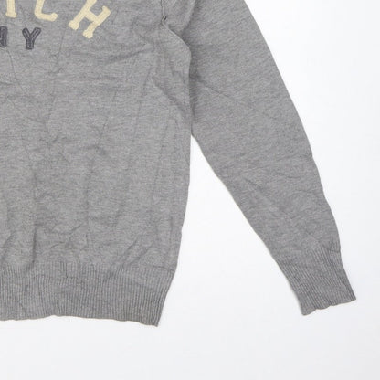 Abercrombie & Fitch Men Grey M Muscle Fit NY Logo Knit Jumper