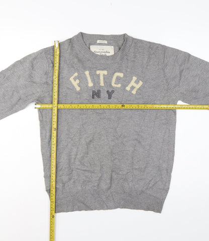 Abercrombie & Fitch Men Grey M Muscle Fit NY Logo Knit Jumper