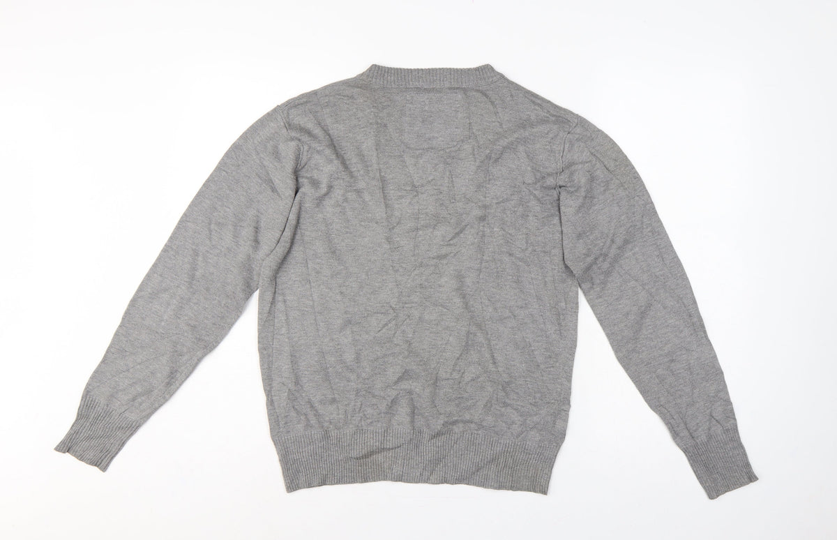 Abercrombie & Fitch Men Grey M Muscle Fit NY Logo Knit Jumper