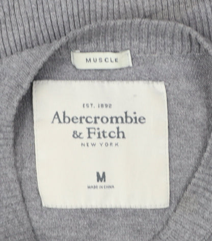 Abercrombie & Fitch Men Grey M Muscle Fit NY Logo Knit Jumper