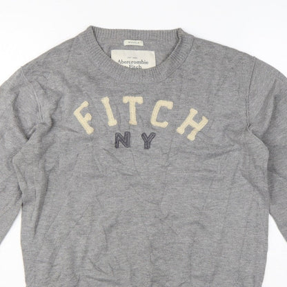 Abercrombie & Fitch Men Grey M Muscle Fit NY Logo Knit Jumper