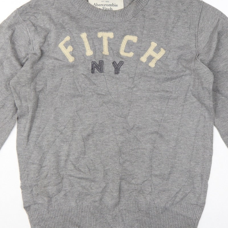 Abercrombie & Fitch Men Grey M Muscle Fit NY Logo Knit Jumper