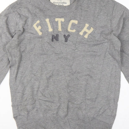 Abercrombie & Fitch Men Grey M Muscle Fit NY Logo Knit Jumper