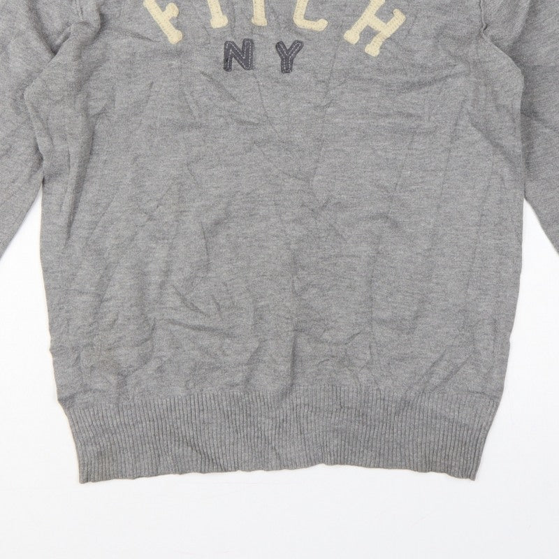 Abercrombie & Fitch Men Grey M Muscle Fit NY Logo Knit Jumper