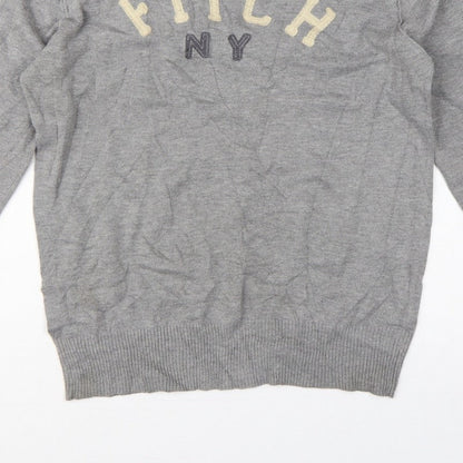 Abercrombie & Fitch Men Grey M Muscle Fit NY Logo Knit Jumper