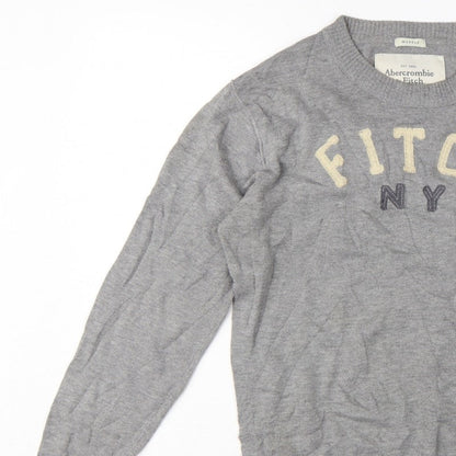 Abercrombie & Fitch Men Grey M Muscle Fit NY Logo Knit Jumper