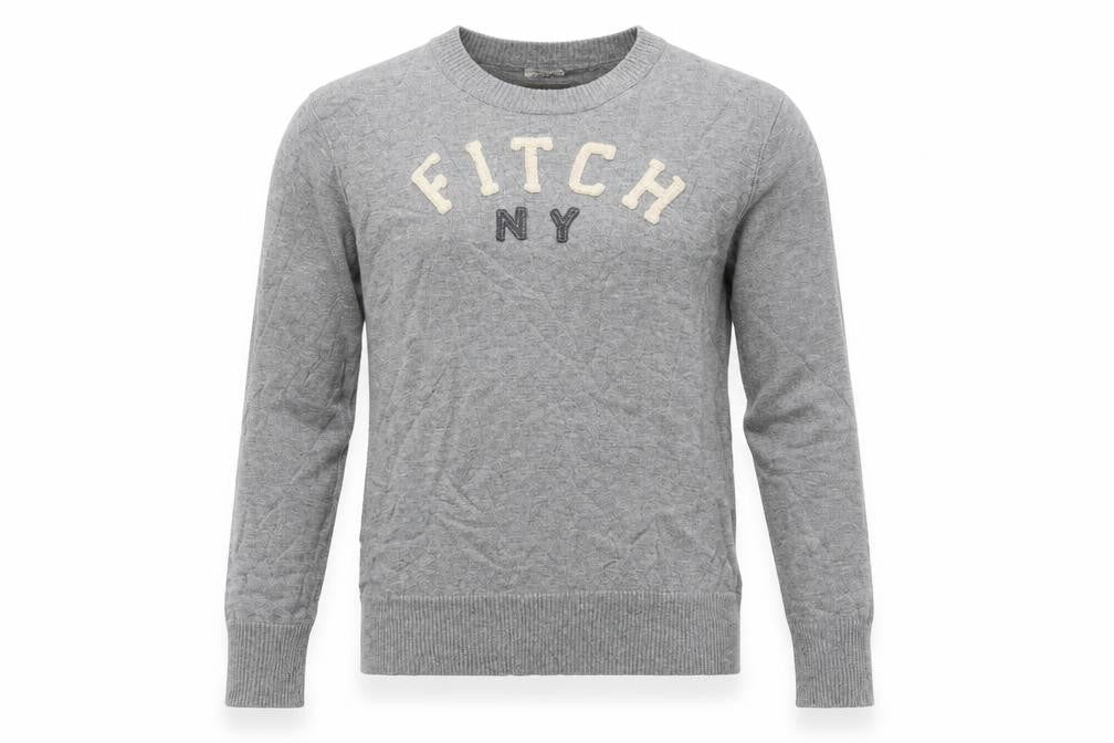 Abercrombie & Fitch Men Grey M Muscle Fit NY Logo Knit Jumper